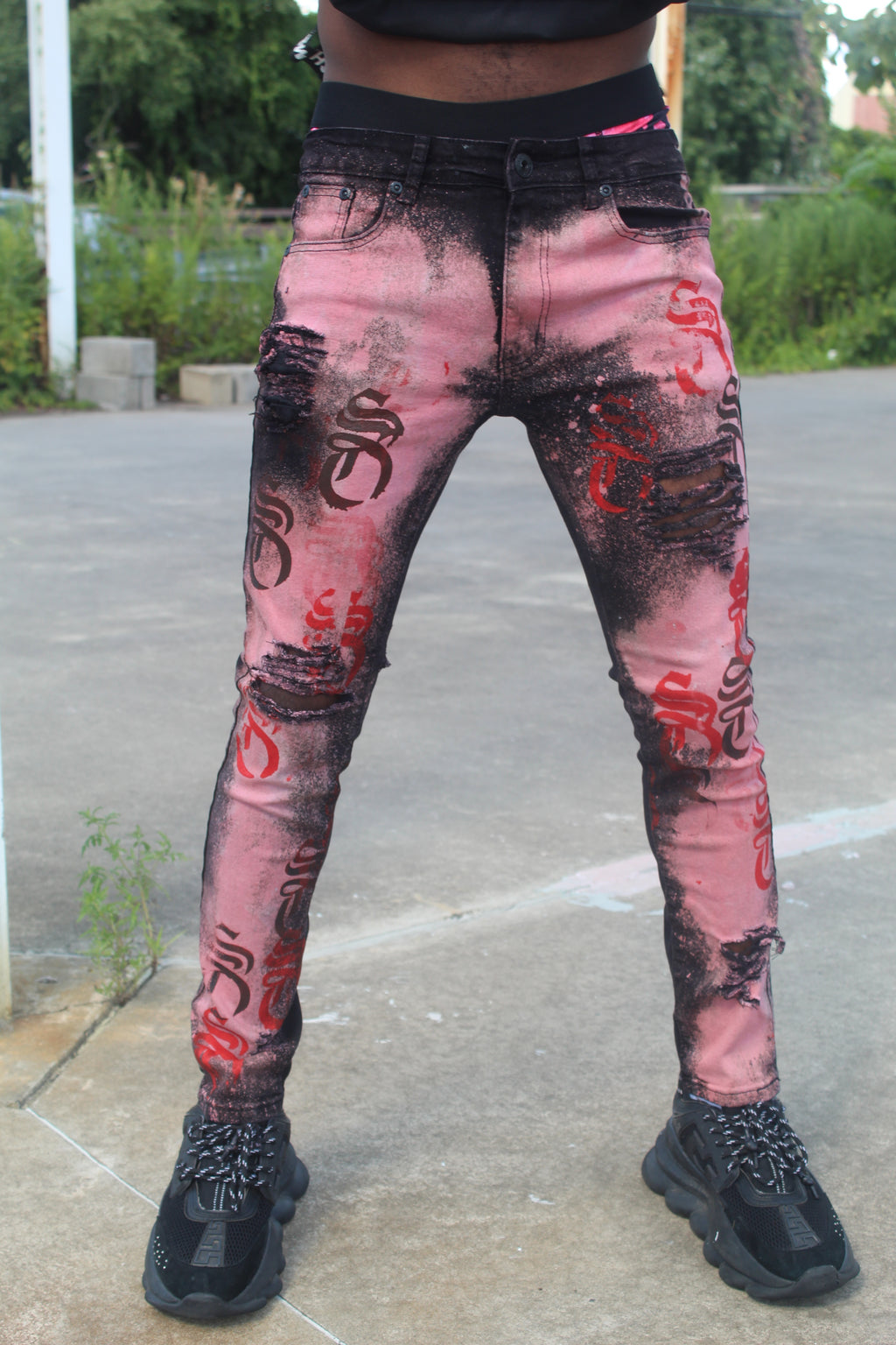 Red Skinny fit SO print distressed jeans